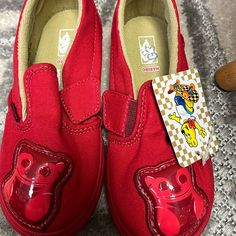 New Vans Gummy Bear Slip On Sneakers Red Vans Slip-on Sneakers, Vans Red, New Vans, On Sneakers, Gummy Bear, Gummy Bears, Vans Shoes, Slip Ons, Slip On Sneakers