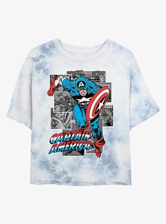 the captain america tee shirt is shown in tie dye