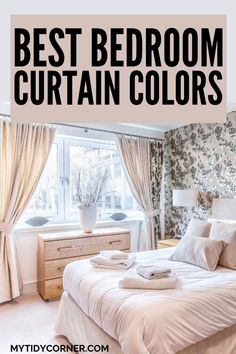 the best bedroom curtain colors to match your bedding and furniture in this postcard