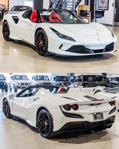 two different views of a white sports car