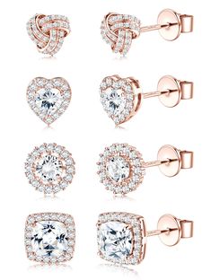 PRICES MAY VARY. 💎 Elegant Design 💎Dazzle with our AAA+ sparkling cubic zirconia stud earrings, offering unparalleled brilliance. This set includes diverse styles: square, round, heart-shaped, and Celtic cz earrings, giving you the perfect pair for any occasion. Each design is crafted to enhance your look, ensuring you shine at every event 💖 Premium Materials 💖Crafted with 925 sterling silver post and plated in rose gold, our earrings are not only stylish but also safe for sensitive skin. Hy Big Stud Earrings, Large Stud Earrings, Celtic Heart, Cubic Zirconia Earrings, Cz Stud Earrings, Earrings Studs, Stud Earrings For Women, Zirconia Earrings, Cz Earrings