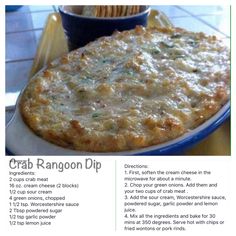 the recipe for crab rangoon dip is shown here