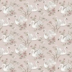 white swans and flowers on a pink background