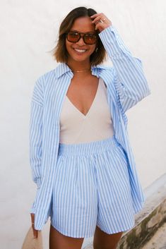 Pinstripe Pattern, Striped Two Piece, Oversized Style, Dresses By Length, Summer Clothing, Loose Shorts, Casual Fits, High Waisted Shorts, New Dress