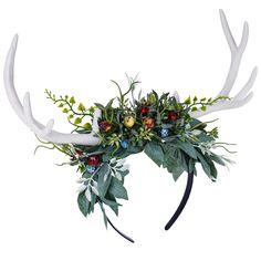 PRICES MAY VARY. MATERIAL: This woodland antler headband use artificial deer horns and leaves, silk flowers which create festival atmosphere HANDMADE: The woodland deer crown is handmade by our professional design team, and it takes long time to make one satisfactory item. It fits for most sizes of heads and it is also comfortable and easy to wear UNIQUE DESIGN:The White Deer is never captured and represents spiritual knowledge. It also symbolizes purity, transcendence and prophecy. Black antler Fae Ball, Gothic Mystery, Black Antlers, Elf Crown, Reindeer Costume, Festival Atmosphere, Woodland Elf, Deer Horns, Antler Headband