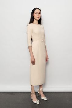 Isabella Sheath Boat Neck Polyester Midi Dress MEAN BLVD Mean Blvd, Midi Pencil Dress, Smart Outfit, Daytime Dresses, Design Clothes, Modern Women, White Dresses, Business Dresses, Fashion Design Clothes