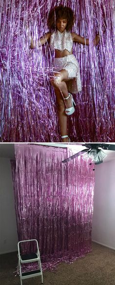 Diy Photo Set Up Backdrop Ideas, Cool Photoshoot Backgrounds, Diy Photoshoot Backdrop Ideas, Foil Curtain Photoshoot, Portrait Backdrop Ideas, Home Made Background For Pictures, Insta Worthy Backdrops, Creative Photoshoot Backdrops, Indoor Photoshoot Background Ideas