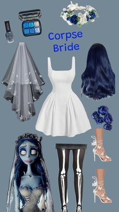 an image of corpse bride costume and accessories for halloween party or cosplaying