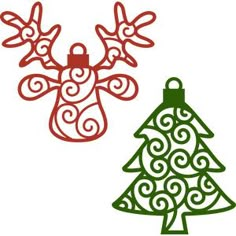 three christmas tree shaped cookie cutters on a white background, one with an ornament in the shape of a moose