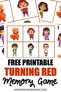 the free printable turning red memory game for kids to play with their own characters