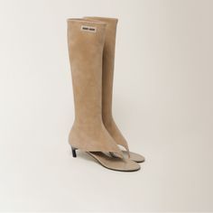 Perfect Gift For The Holidays! Miu Miu Tan Suede Thong Boot. Size 37. Spring/Summer 2023 Collection. The Calzature Donna Is Feminine And Edgyperfect For Spring, Summer, And Fall. Brand New. Half Zip Closure On Side. 45mm Heel. Luxury Miu Miu Heels For Summer, Luxury Miu Miu Summer Heels, Luxury Open Toe Sandals By Miu Miu, Miu Miu Summer Sandals, Chic Miu Miu Sandals For Spring, Miu Miu Evening Sandals For Summer, Miu Miu Shoes, Spring Summer 2023, 2023 Collection