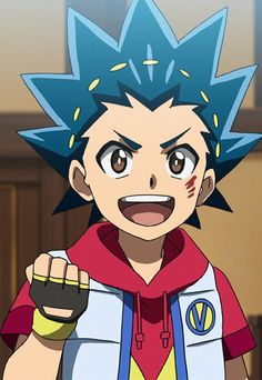 an anime character with blue hair and piercings on his face, pointing at the camera