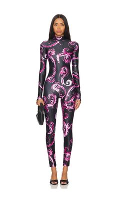 Find VERSACE Catsuit In Pink,black on Editorialist. Versace Jeans Couture Catsuit in Pink,Black. - size 36 (also in 38, 40, 42, 44) Versace Jeans Couture Catsuit in Pink,Black. - size 36 (also in 38, 40, 42, 44) 80% polyester 20% elastane. Made in Albania. Machine wash. Hidden back zipper closure. Stretch jersey fabric. VJEA-WC3. E77HAN006_EJS360. Black Raspberry, Versace Jeans Couture, Versace Jeans, Stage Outfits, Catsuit, Jersey Fabric, Jumpsuits For Women, Pink Black, Versace