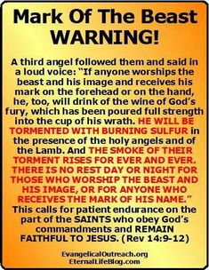 an orange and black poster with the words mark of the beast warning