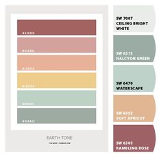 the color scheme for an interior paint palette with different shades and colors, including pink, green