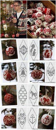 a collage of pictures showing different types of christmas decorations and ornaments in red and white