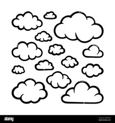 black and white clouds in the sky with one cloud above it, on a white background