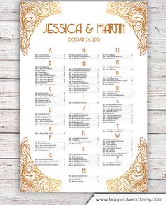 an ornate gold and white wedding seating chart