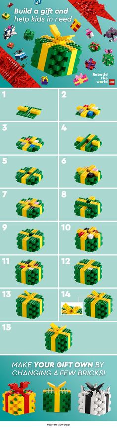 an info sheet showing how to make legos for the holiday season and christmas gifts