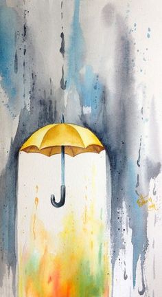 a painting of an umbrella in the rain