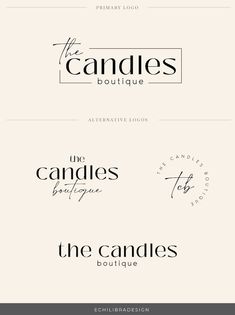 the logos for candles boutiques are shown in black and white, with different font styles