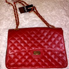 New Never Worn Elegant Red Satchel Clutch, Red Top Handle Flap Bag For Shopping, Classic Red Flap Bag For Shopping, Classic Bags With Chain Strap For Shopping, Elegant Burgundy Flap Bag For Daily Use, Red Top Handle Flap Bag With Detachable Strap, Red Flap Bag With Detachable Strap And Top Handle, Red Flap Bag For Shopping, Designer Red Flap Bag For Shopping