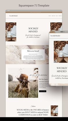 the website design for squarespace is shown in three different colors, including brown and white