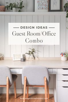 two chairs sitting at a desk with the words design ideas guest room / office combo