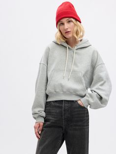 Vintage Soft Cropped Hoodie | Gap Gray Hoodie Outfit, Cropped Hoodie Outfit, Apparel Sewing, Hoodie Gap, Distressed Sweatshirt, Clothing Pieces, Gray Hoodie, Sweatshirt Short Sleeve, Vintage Soft