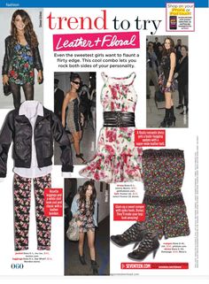 the cover of trend to try magazine features models in floral clothing and boots, including black leather jackets