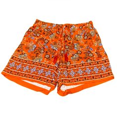 J.Jill Soft Rayon Twill Orange Floral Shorts In Women’s Size Medium-Petite. (New With Tags!*) Orange Bottoms With Built-in Shorts For Loungewear, Orange Beach Shorts, Orange Loungewear Bottoms With Built-in Shorts, Orange Bottoms With Built-in Shorts For Summer, Orange Vacation Shorts With Elastic Waistband, Orange Beachwear Shorts With Elastic Waistband, Orange Short Bottoms For Summer, Orange Vacation Shorts, Orange Short Bottoms For Loungewear