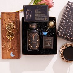 What's their Sign? Find Out & Gift them the Divine! Our Astrology Tea Collection is as rare & uncommon as each sign. Blended to enhance and align wellness to the cosmos, these blends will delight & surprise connoisseurs, foodies, wine lovers & wellness seekers with their wildly unique & iconic blend profiles. This Astrology Apothecary Gift Set combines the powers of each sign's specific wellness botanicals with uncommon tea leaves for an adventure in sensory delight. These rare teas are hand ble Astrology And Crystals, Gifts For Astrology Lovers, Witch Gift Basket, Mystical Gifts, Moon Tea, Kit Packaging, Comfort Hug, Tea Gift Sets, Glass Apothecary Jars