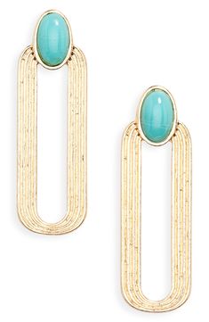 Easy-to-wear drop earrings will add significant polish to even your most casual ensembles. 1 5/8" drop; 1/2" width Post back Goldtone plate/plastic Imported Girls Shoes Kids, Mom Jewelry, Teal And Gold, Boys Accessories, Luxury Gifts, Tie And Pocket Square, Summer Accessories, Lab Created Diamonds, Girls Accessories