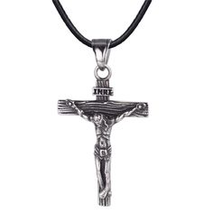 PRICES MAY VARY. ✝Crucifix Cross Necklace: simple vivid jesus crucifix pendant design. Material:316L Stainless steel charm pendant, hypoallergenic and nickel free; waterproof wax leather cord chain, classic and durable. DIMENSION: pendant 2"x1";Chain 2mm wide braided leather cord necklace, with length choice of 22" 24" 26". Christmas /Baptism / Christening / Church Wearing Jewelry.Fit both men and women wear. Include 1 Pendant, 1 Chain, Gift Box, Black Velvet Pouch. U7 Rosary Necklace, Virgin Ma Cross Necklace Simple, Virgin Mary Necklace, Crucifix Necklace, Leather Corded Necklace, Necklace Simple, Cross Pendant Necklace, Pendant Design, Cord Necklace, Braided Leather