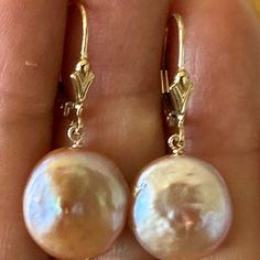 I Made These Earrings Using Two Very High Luster Natural Colored Coin Pearls That Measure Approximately 13.8mm In Diameter. The Buyer Will Receive The Exact Pearl Earrings Pictured :). All Of The Metal I Used Is 14k Yellow Gold Filled; It Will Not Tarnish. I Include A Small Gold Foil Box In Case The Buyer Is Purchasing A Gift, And I Do Ship Same Day :). Thank You So Much For Looking Through My Items! Coin Pearl Earrings, Elephant Earrings, Coin Earrings, Coin Pearls, Leverback Earrings, Orange Gold, Silver Coins, Hook Earrings, Gold Style