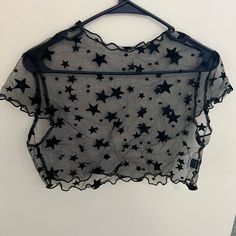 Shein Mesh Top Black, With Black Stars Nwot, Never Worn Cute Mesh Tops, Mesh Top Aesthetic, Black Mesh Outfit, Fishnet Top Outfit, Black Mesh Top Outfit, Mesh Top Pattern, Cropped Mesh Top, Black With Stars, Mesh Top Outfit