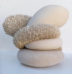 two white rocks stacked on top of each other