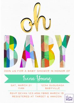 a baby shower is shown with the word oh baby on it