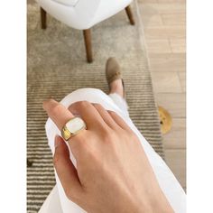 Chunky gold statement ring with natural shell. This ring is so unique and chic that will add a statement look to your outfit. This ring is made from stainless steel and 18k gold plating. ………………………………….D E T A I L S• Materials: Stainless steel, 18k gold plating, Natural shell.• Size: US 6, US 7, US 8• This product is hypoallergenic and tarnish resistant Modern Everyday Gold Pearl Ring, Modern Gold Pearl Ring For Everyday, Elegant Everyday Gold Enamel Ring, Trendy Gold Open Enamel Ring, Trendy Gold Enamel Open Ring, Trendy Gold Open Ring, Trendy White Open Ring, Gold Enamel Ring For Everyday Wear, Modern White Open Signet Ring