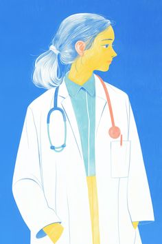 a drawing of a woman in a doctor's coat with a stethoscope