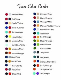 the color chart for team colors is shown