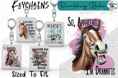 horse keychains with horses sayings on them