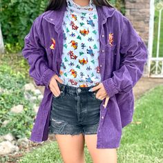 90’s Vintage Winnie The Pooh Corduroy Jacket 90s Style Purple Long Sleeve Outerwear, 90s Style Long Sleeve Purple Outerwear, Purple Long Sleeve 90s Outerwear, Vintage Purple Cotton Outerwear, 90s Style Tops With Pockets For Fall, Disney Jacket, Coats Vintage, Vintage Winnie The Pooh, Corduroy Jacket