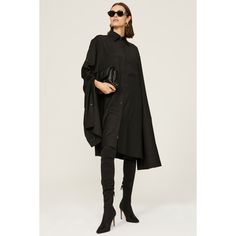 Black wool blend (54% Polyester, 44% Wool, 2% Elasthane). Shirt Dress. Long sleeves. Collar. Front button closure. 39" from shoulder to hemline. Imported. Shirt Dress Long, Dress Long Sleeves, Rent The Runway, Closet Designs, Inspired Dress, Black Wool, Nun Dress, Dress Black, Sleeve Dress