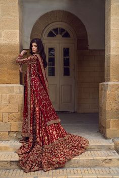 #fashion, #style, #outfitinspiration, #beauty Burgundy Pakistani Bridal, Dark Red Wedding Lehenga, New Bridal Dresses Pakistani, Red Wedding Dress Pakistani, Farshi Lehenga, Red Bridal Lehenga Pakistani, Fashion Career Aesthetic