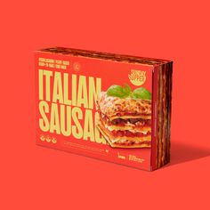 an italian sausage box on a red background