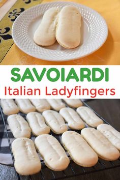 several different types of italian ladyfingerers on a plate and in front of them