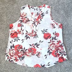 Never Worn Sleeveless Blouse. It Is A Little Sheer, So A Camisole Would Work. Red Floral Print Sleeveless Tank Top, White Floral Print Sleeveless Blouse, White Sleeveless Blouse With Floral Print, Maurices Dresses, Dress Blouse, Blouse Dress, Sleeveless Blouse, Red White, Red And White