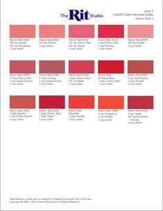 the rtt studio color chart with different shades