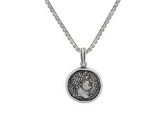 GURHAN, GURHAN Mens Sterling Silver Coin Pendant Necklace, 29x18mm Round Greek Figure Antique White Gold Necklace With Large Pendant, Luxury Collectible Medallion Necklace, Classic Coin Necklace With Polished Finish, Classic Coin Shaped Necklace With Polished Finish, Classic Oval Jewelry With Oxidized Finish, White Gold Coin Necklace With Polished Finish, Luxury White Gold Coin Necklace, Luxury Oval Pendant Necklace For Collectors, Classic Sterling Silver Necklace With Coin Pendant